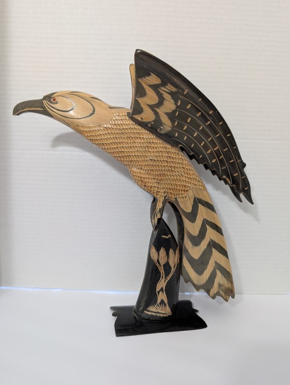 Vintage Carved Eagle Sculpture Hand Etched Bird of Prey Figurine Detailed Tiger